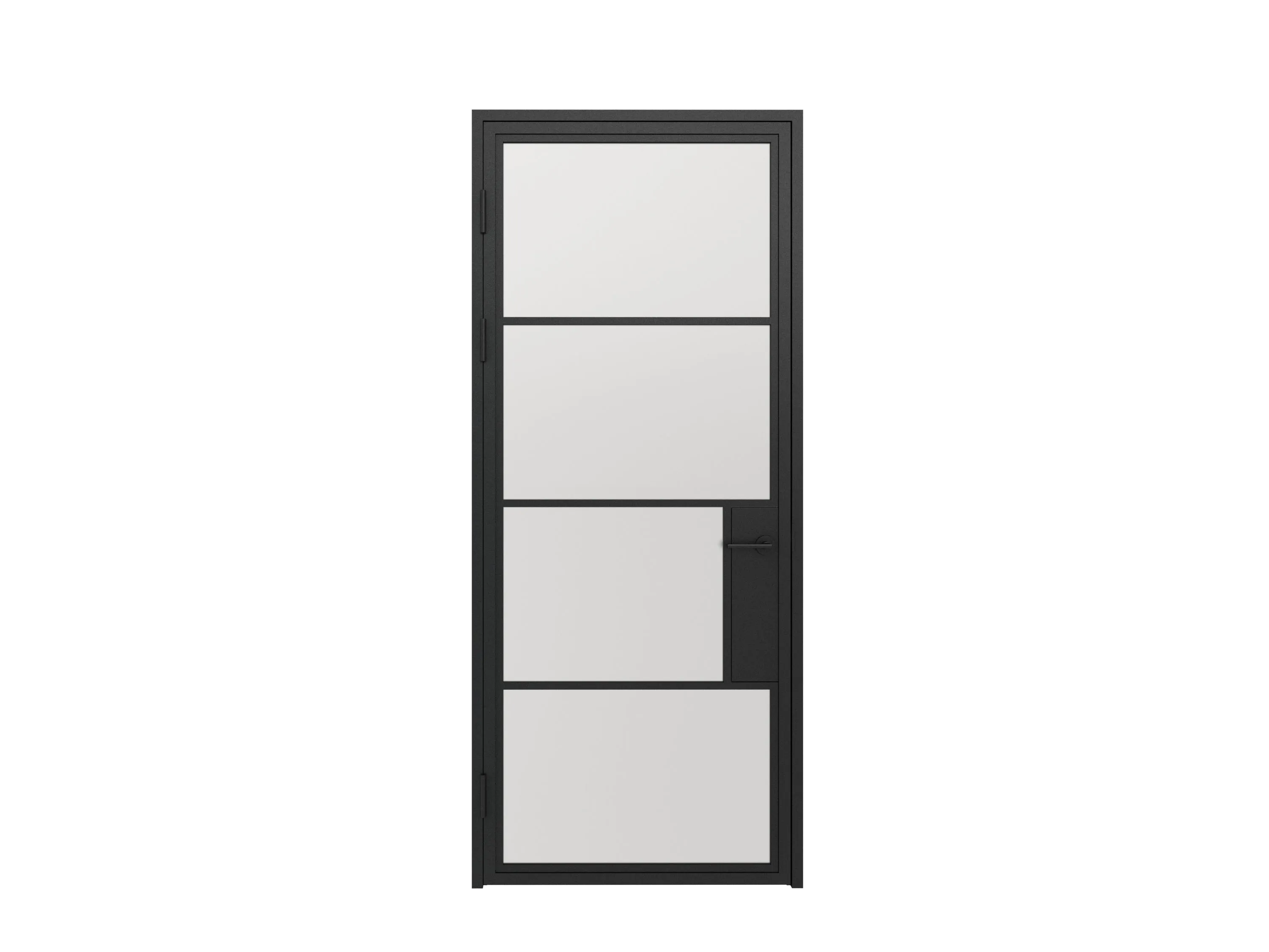 36 in. x 85 in. 4 Lite Frost Glass Black Steel Frame Prehung Interior Door with Door Handle