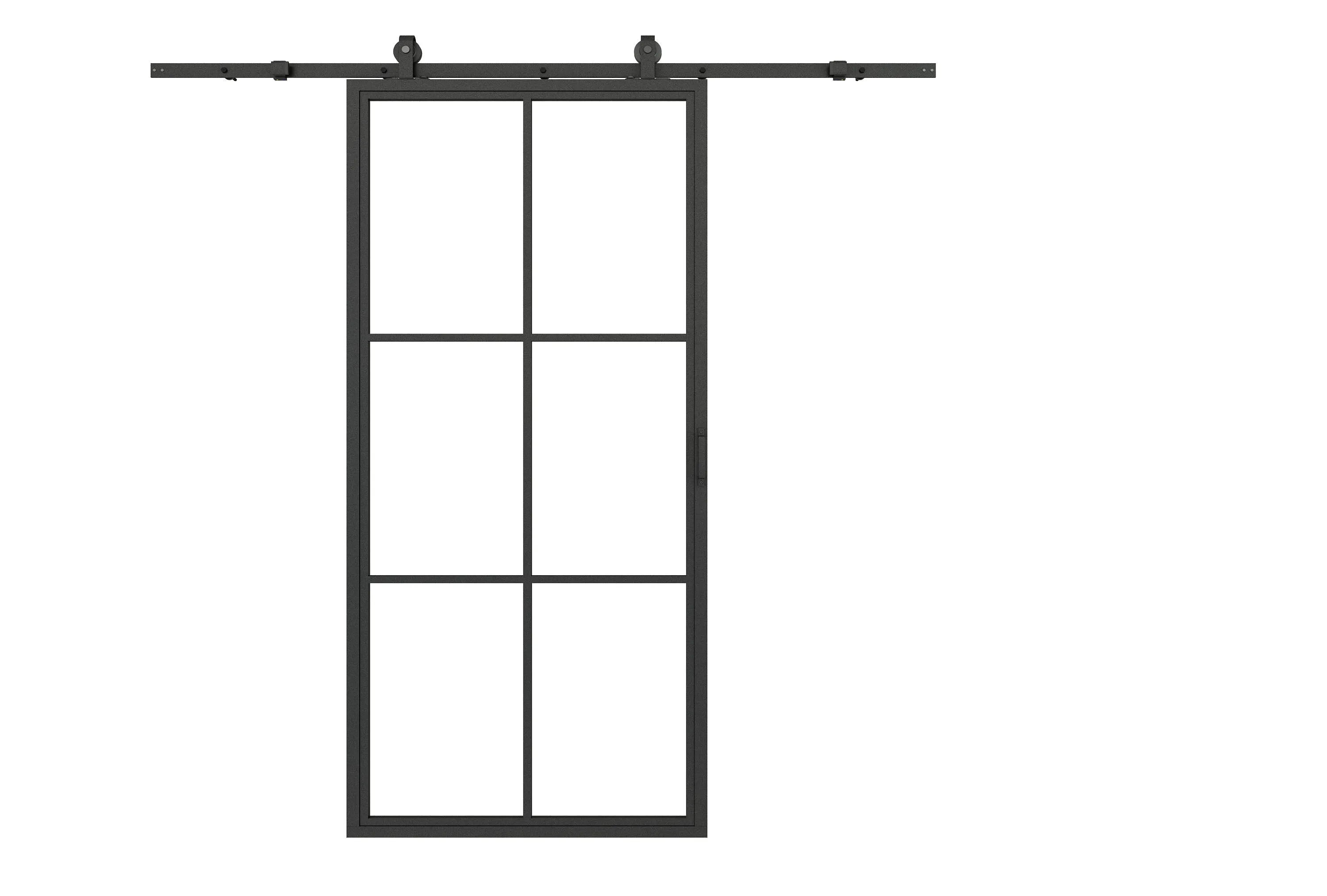 37 in. x 84 in. 6-Lite Tempered Glass Barn Door Steel Frame Sliding Hardware Kit and Door Handle