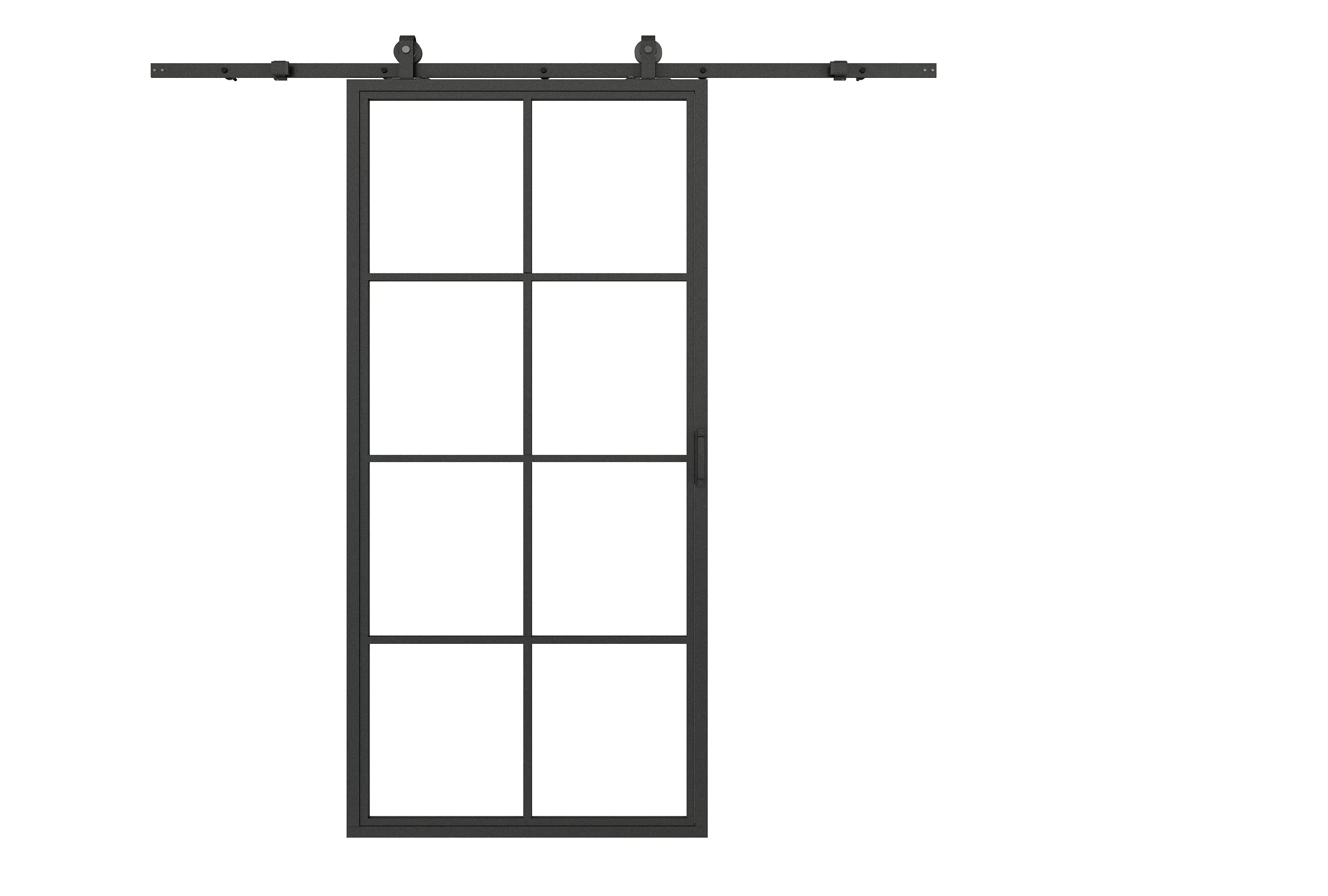 37 in. x 84 in. 8-Lite Tempered Glass Barn Door Steel Frame Sliding Hardware Kit and Door