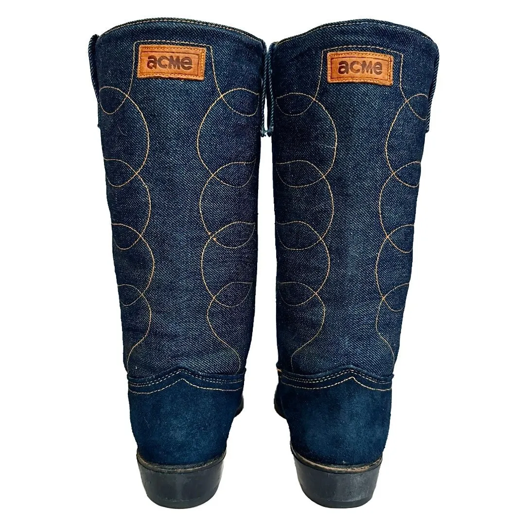 ACME Vintage Blue Suede Denim Western Cowboy Boots