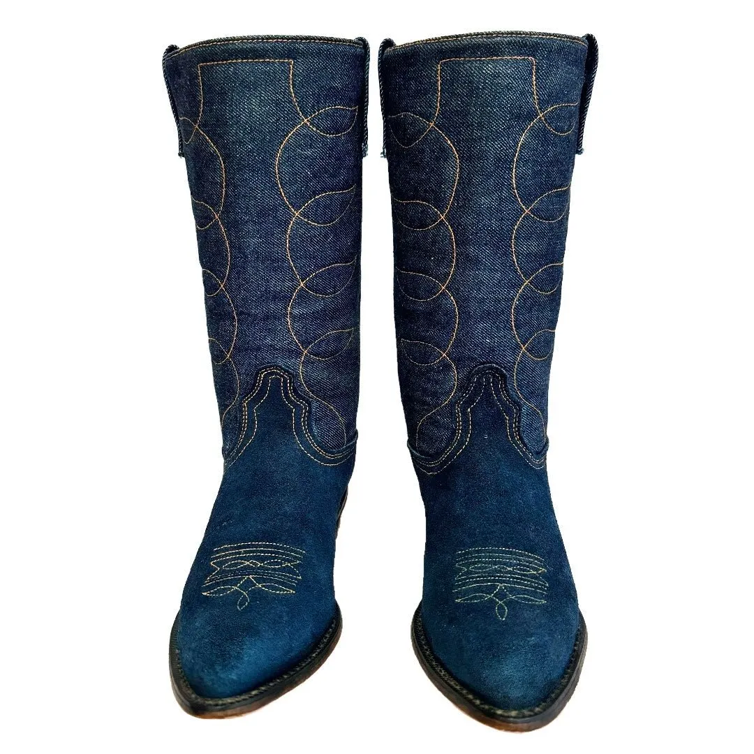 ACME Vintage Blue Suede Denim Western Cowboy Boots