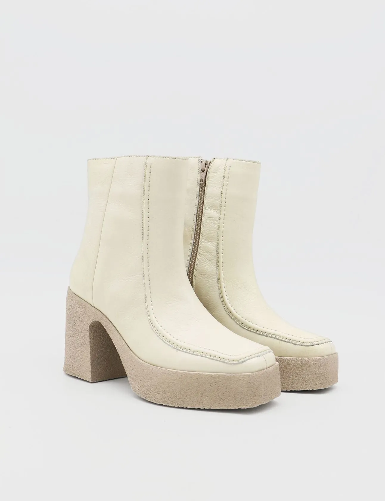 Agathe platform ankle boots in off white leather women shoes