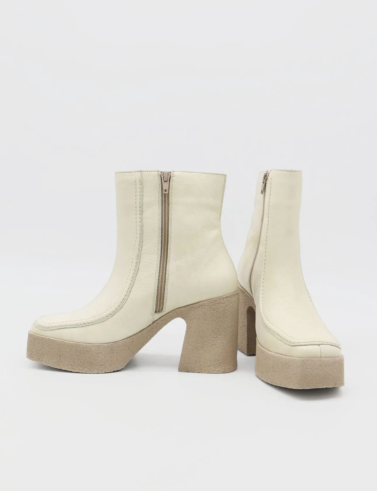 Agathe platform ankle boots in off white leather women shoes