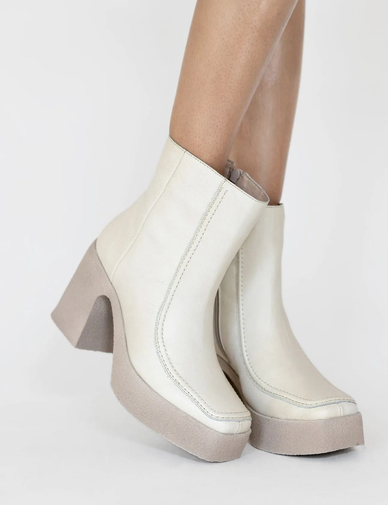 Agathe platform ankle boots in off white leather women shoes