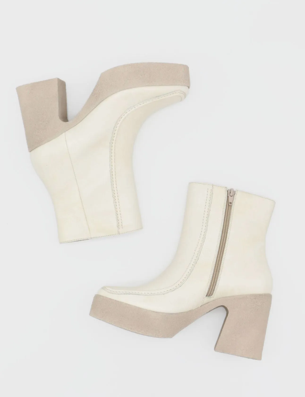 Agathe platform ankle boots in off white leather women shoes