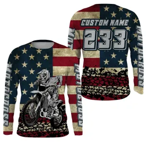 American Flag Custom Skull Motocross 3D Long Sleeve UV Patriotic Dirt Bike Racing Motorcycle Racewear