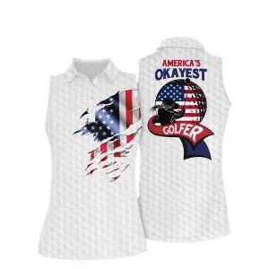 Americas Okayest Golfer Women Short Sleeve Polo Shirt Sleeveless Polo Shirt