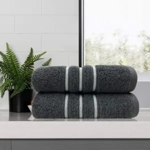 Amor Classic Dobby Stripe Super Soft Premium Cotton Charcoal Bath Towel 2 Pack