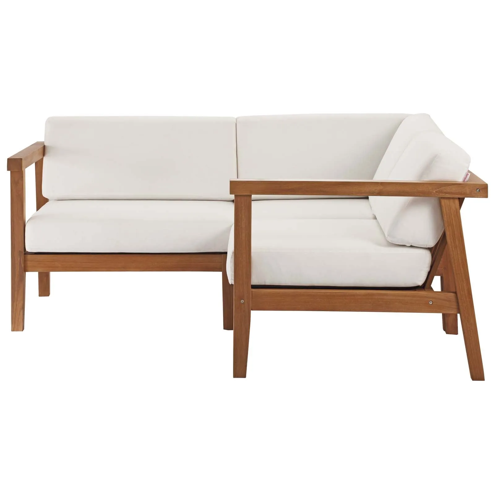 Bayport Outdoor Patio Teak Wood 3-Piece Sectional Sofa Set Natural White EEI-4258-NAT-WHI-SET