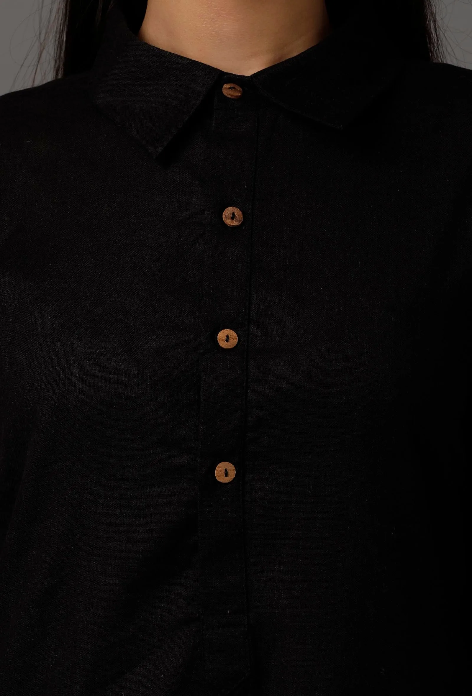 Black Pure Woven Cotton Kurta