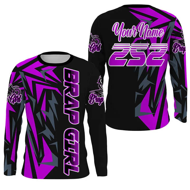 Brap Girl Purple Motocross Jersey Personalized UPF30  Women Girls MX Racing Dirt Bike Long Sleeve Shirt