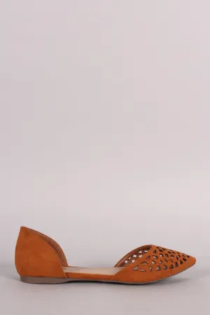 Breckelle Suede Perforated Pointy Toe Dorsay Flat