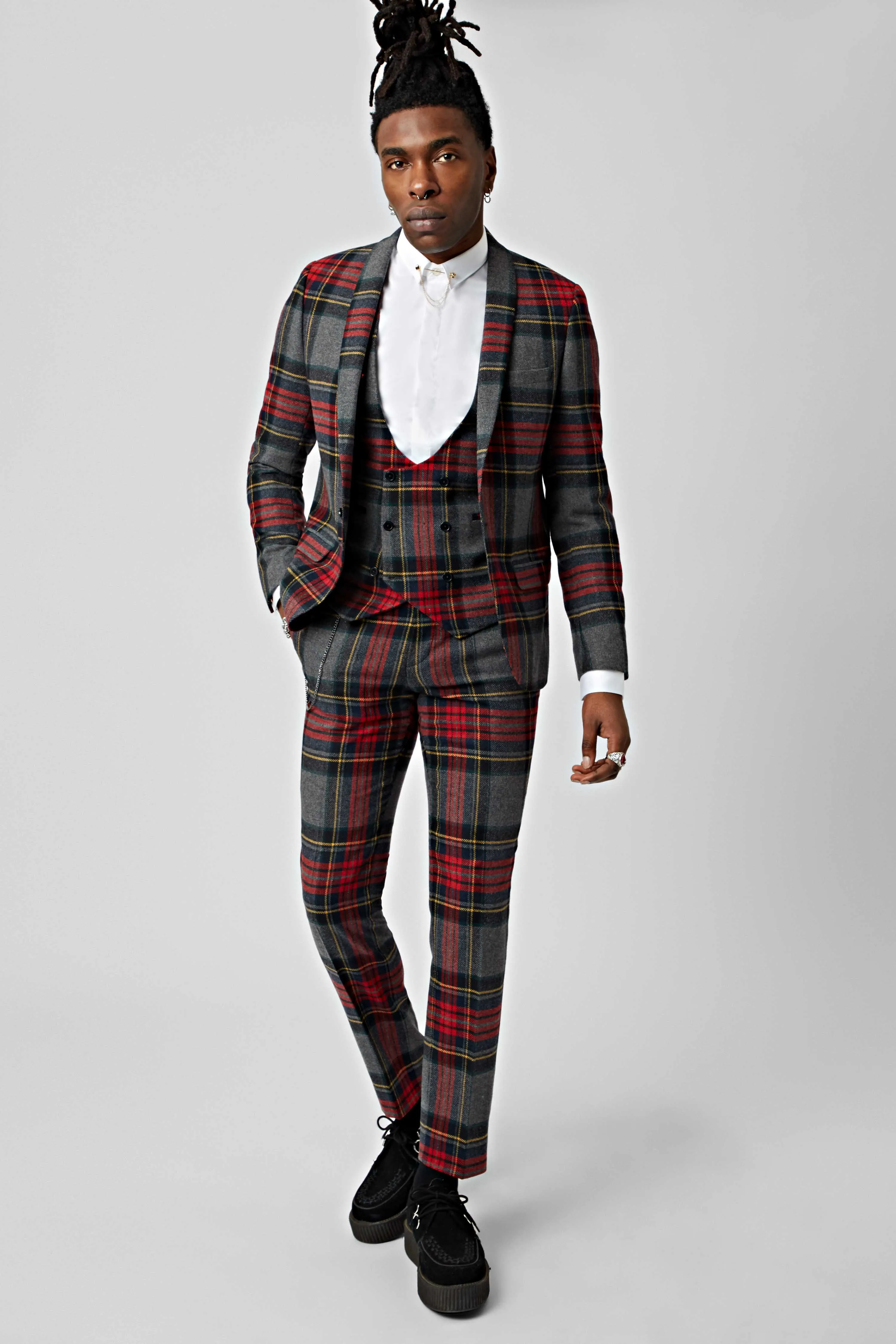 Cardosi Skinny Fit Red Tartan Wool Jacket