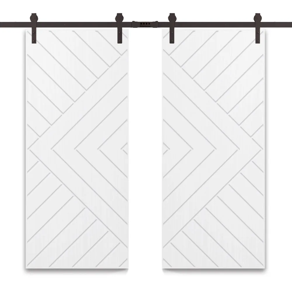 Chevron Arrow Fully Assembled Painted MDF Double Sliding Barn Door With Hardware Kit