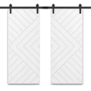 Chevron Arrow Fully Assembled Painted MDF Double Sliding Barn Door With Hardware Kit