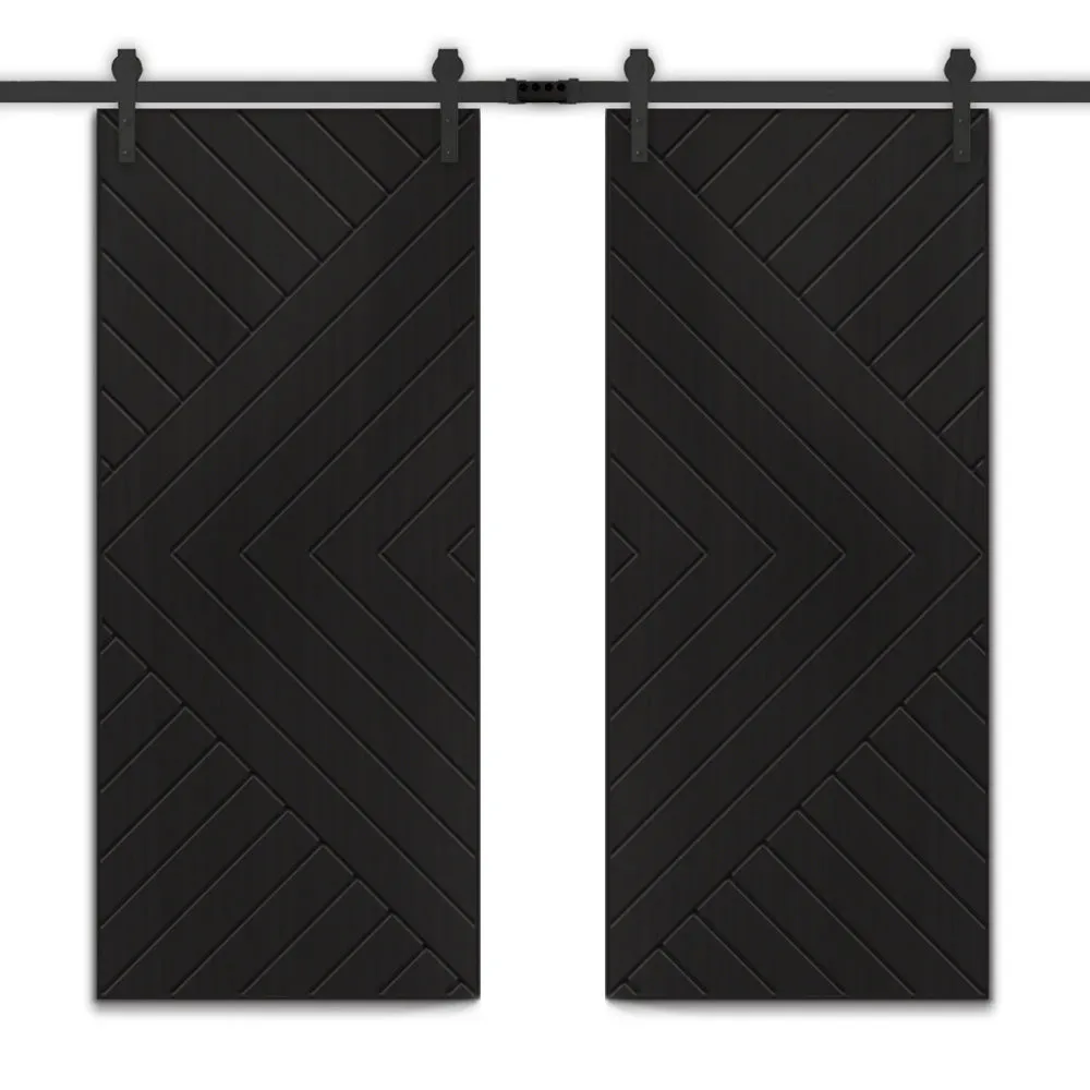 Chevron Arrow Fully Assembled Painted MDF Double Sliding Barn Door With Hardware Kit