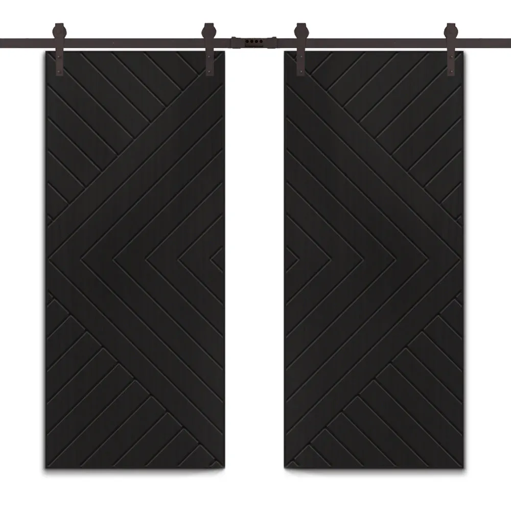 Chevron Arrow Fully Assembled Painted MDF Double Sliding Barn Door With Hardware Kit