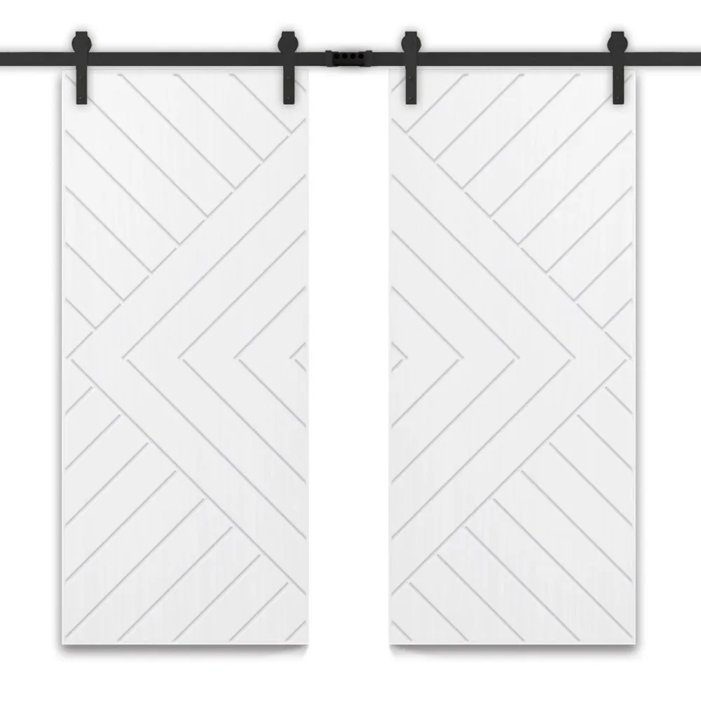 Chevron Arrow Fully Assembled Painted MDF Double Sliding Barn Door With Hardware Kit