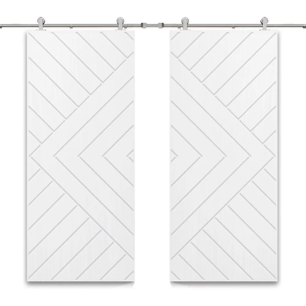 Chevron Arrow Fully Assembled Painted MDF Double Sliding Barn Door With Hardware Kit