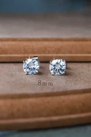 Classic Prong Solitaire Sterling Silver Stud Earrings