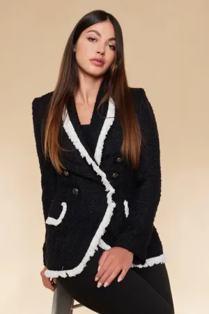 Contrast Trim Boucle Blazer