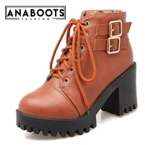 Cool boots square high heels ankle Boots