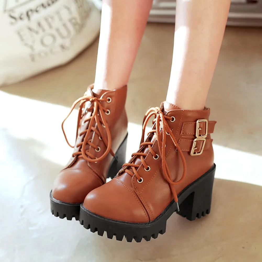 Cool boots square high heels ankle Boots