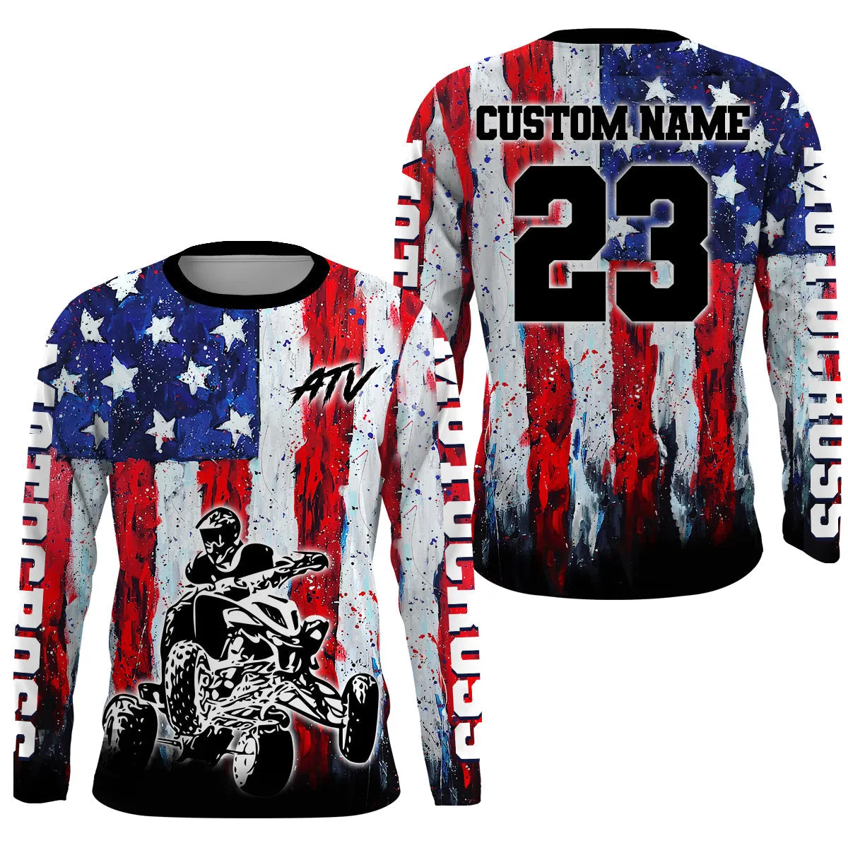 Custom ATV Racing Jersey Motocross American Flag Upf30  ATV Quad Bike Shirt 3D Long Sleeve Men