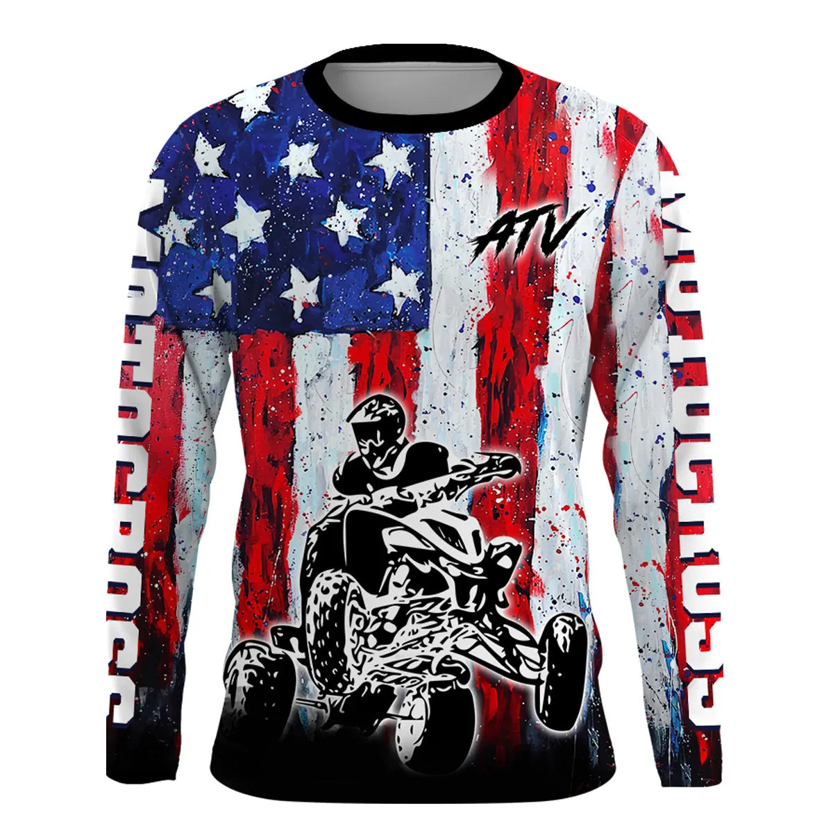 Custom ATV Racing Jersey Motocross American Flag Upf30  ATV Quad Bike Shirt 3D Long Sleeve Men