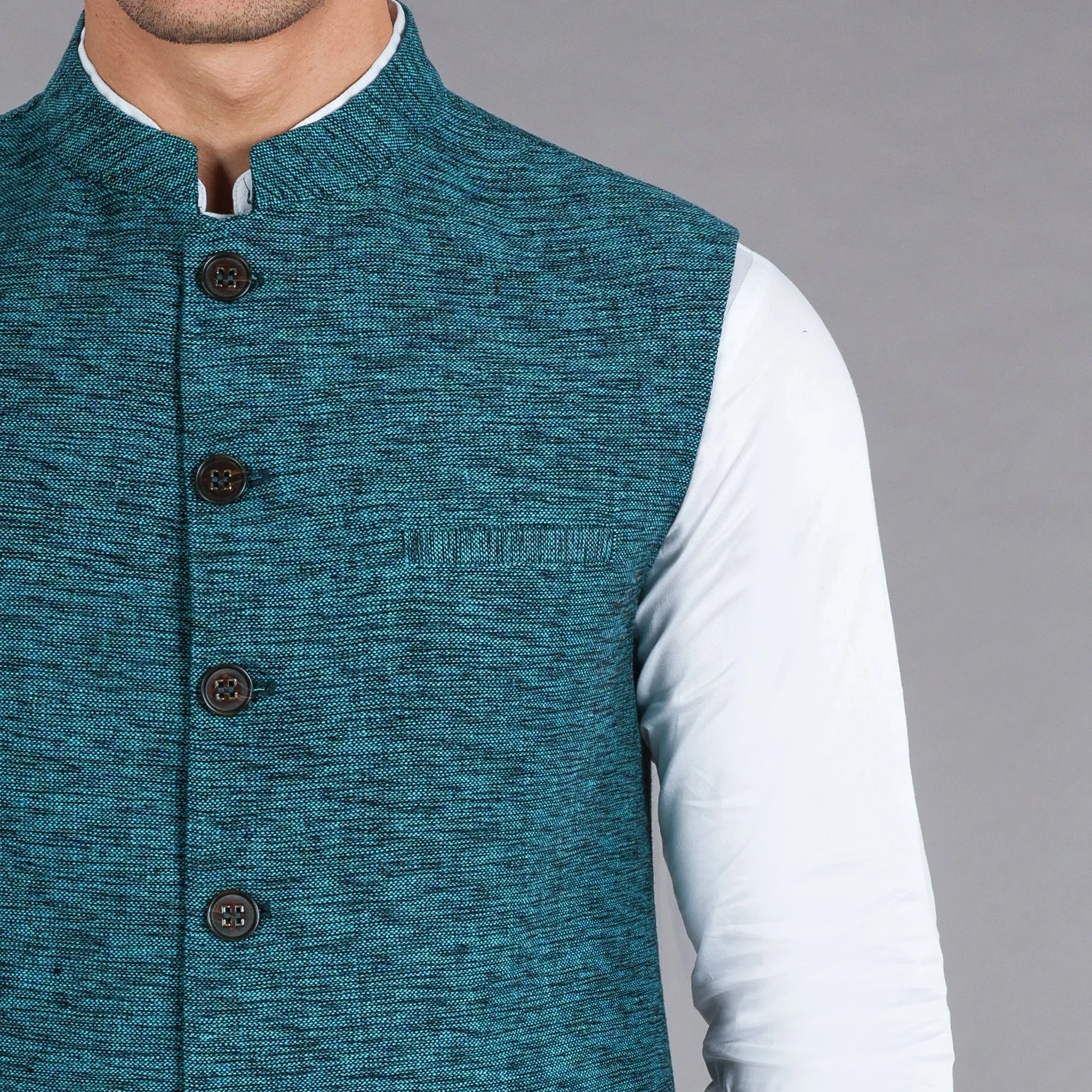 Dark Green Khaddar Waistcoat