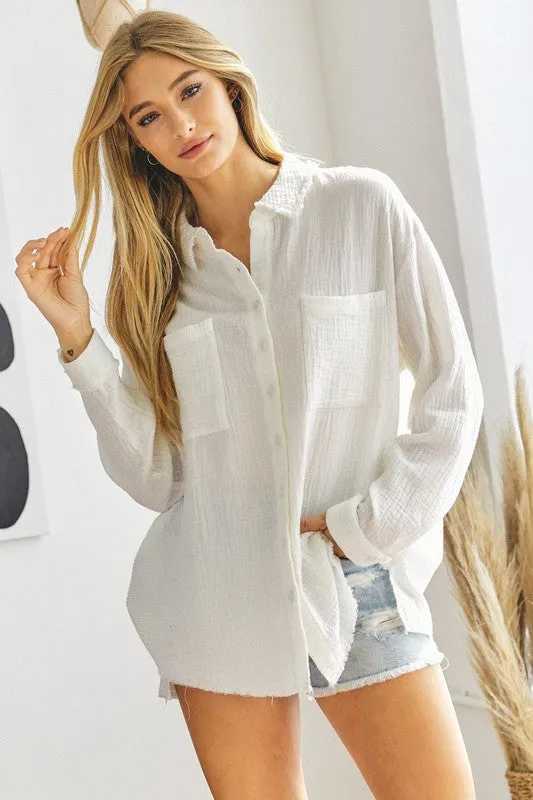 Davi & Dani Solid Button Down Long Sleeve Shirt