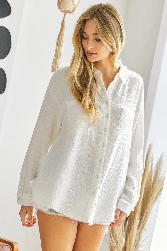 Davi & Dani Solid Button Down Long Sleeve Shirt