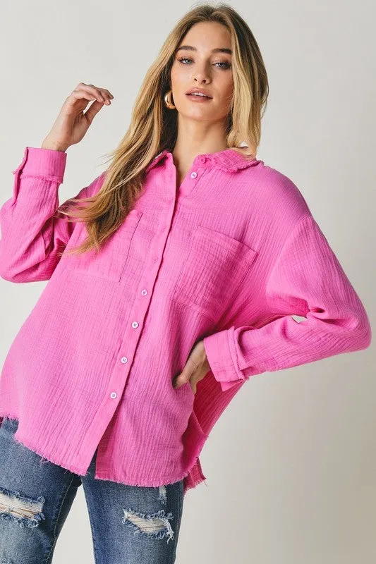 Davi & Dani Solid Button Down Long Sleeve Shirt