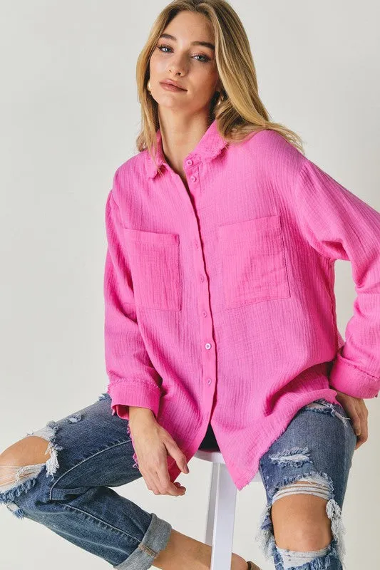 Davi & Dani Solid Button Down Long Sleeve Shirt