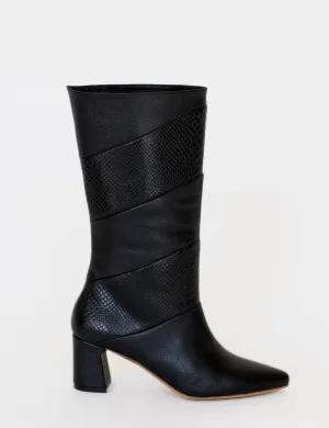 Elea heeled boots in black leather womens shoes