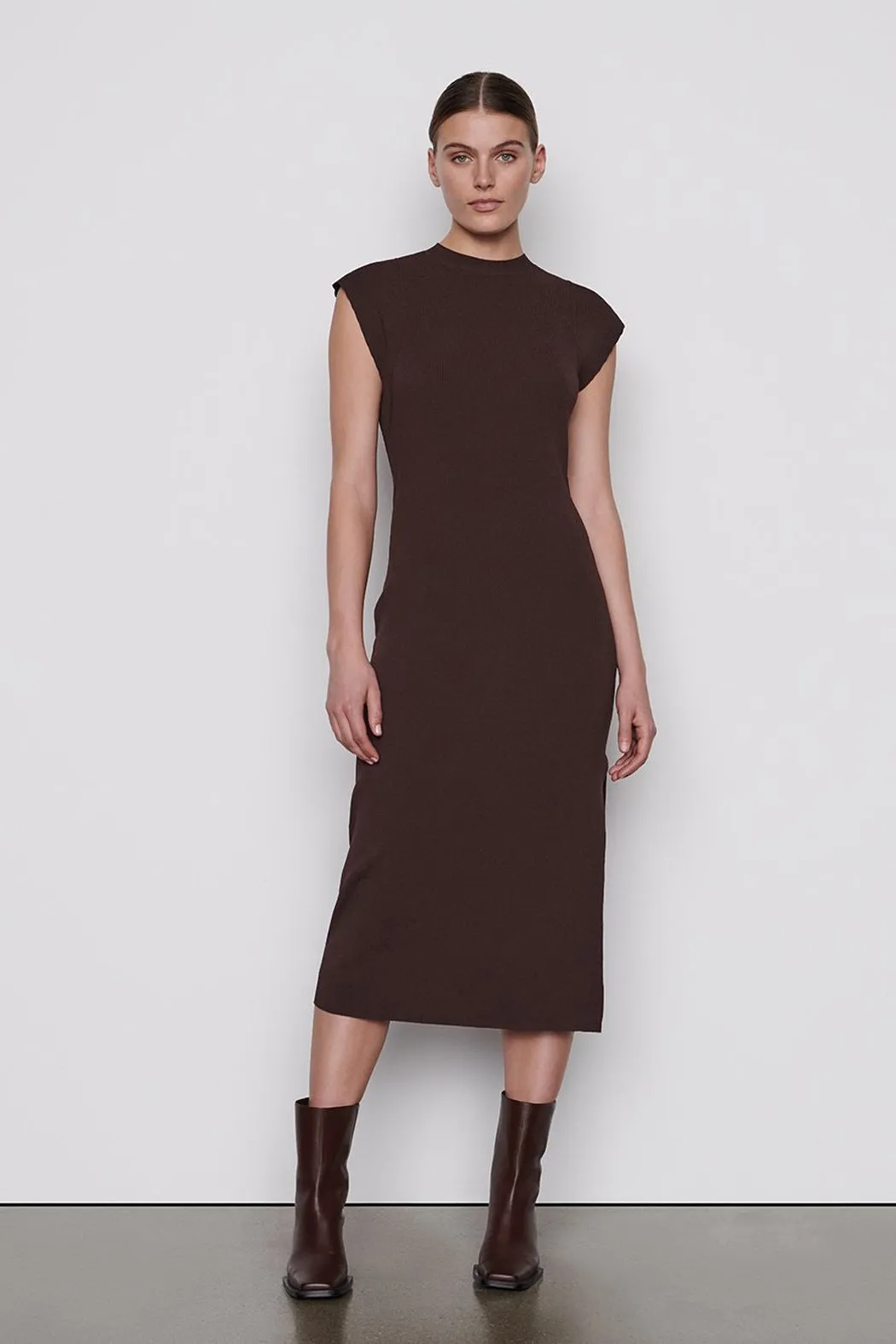 FRAME - Cap Sleeve Rib Dress Mahogany