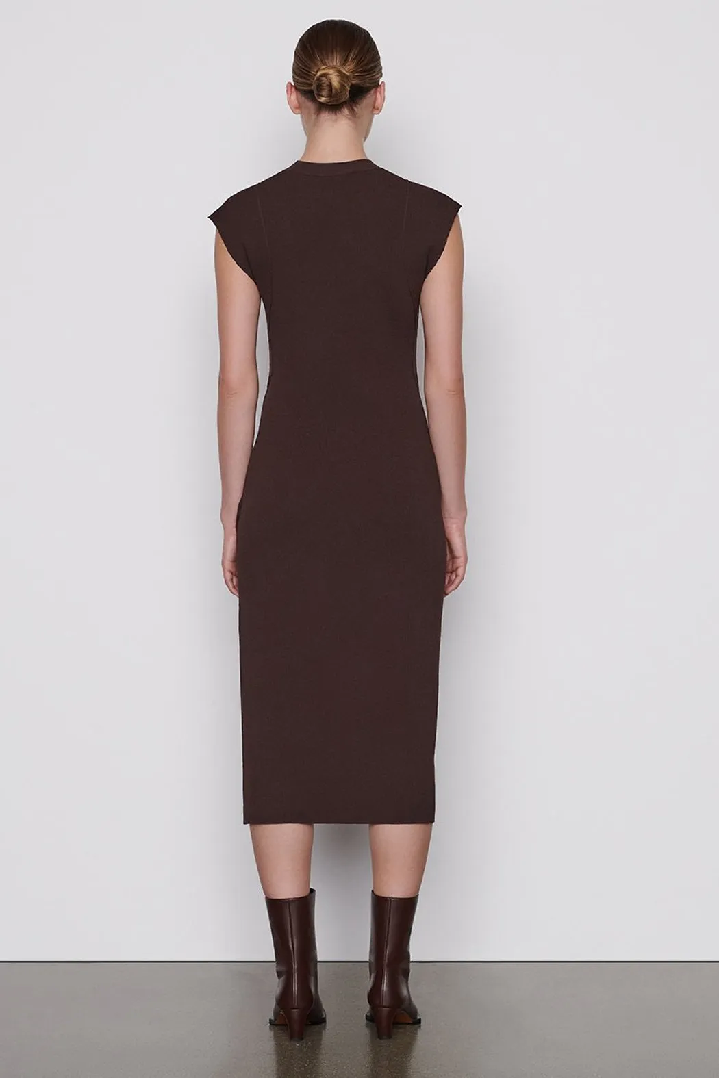 FRAME - Cap Sleeve Rib Dress Mahogany