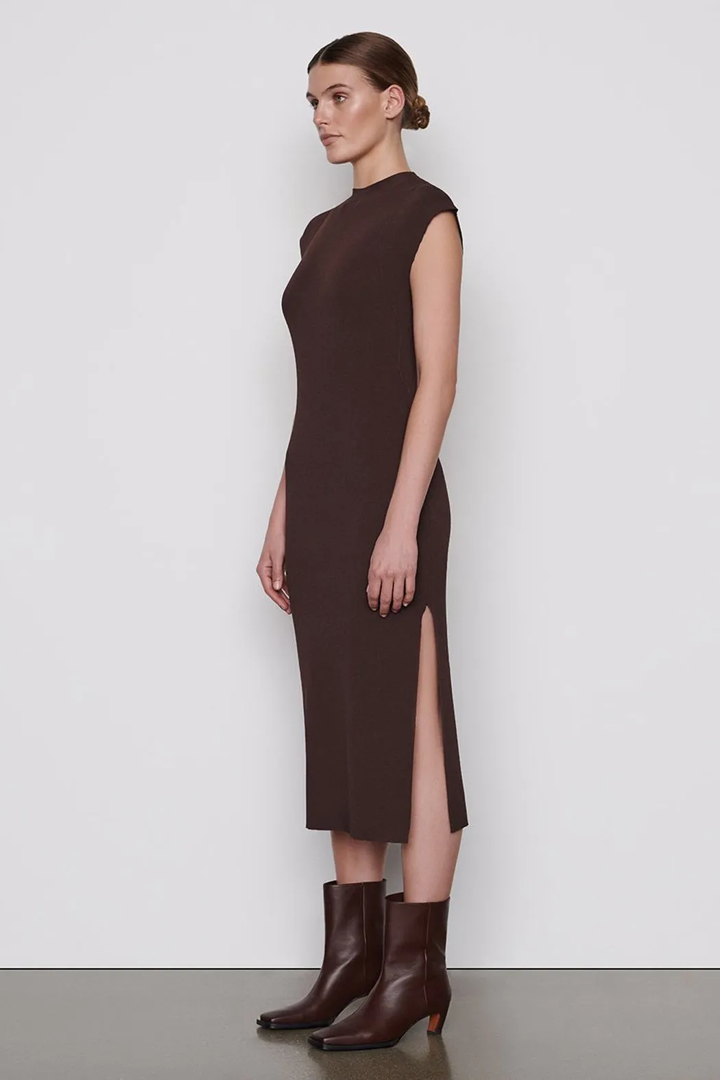 FRAME - Cap Sleeve Rib Dress Mahogany