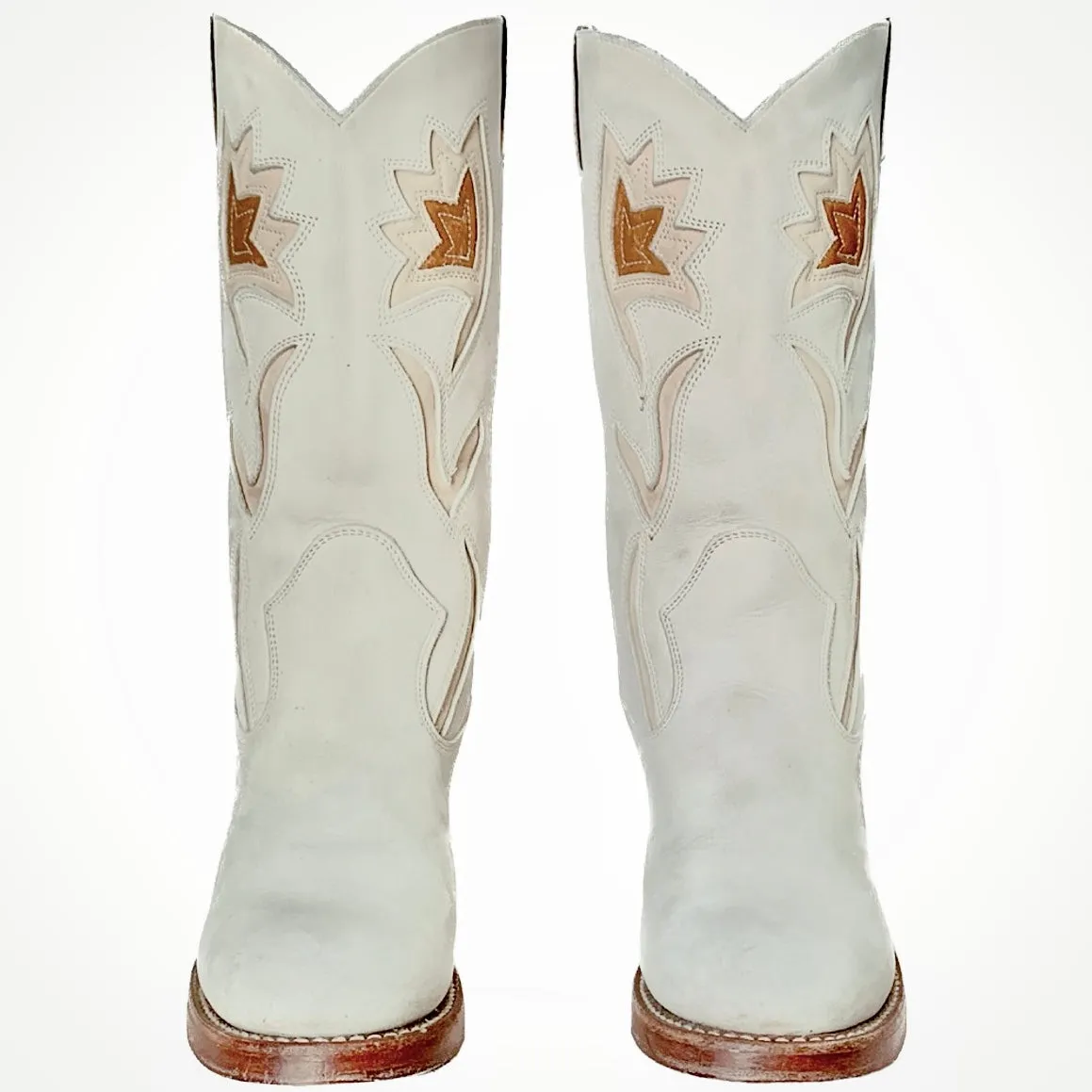 FRYE Vintage Sabrina Campus Floral Inlay White Leather Cowgirl Western Boots