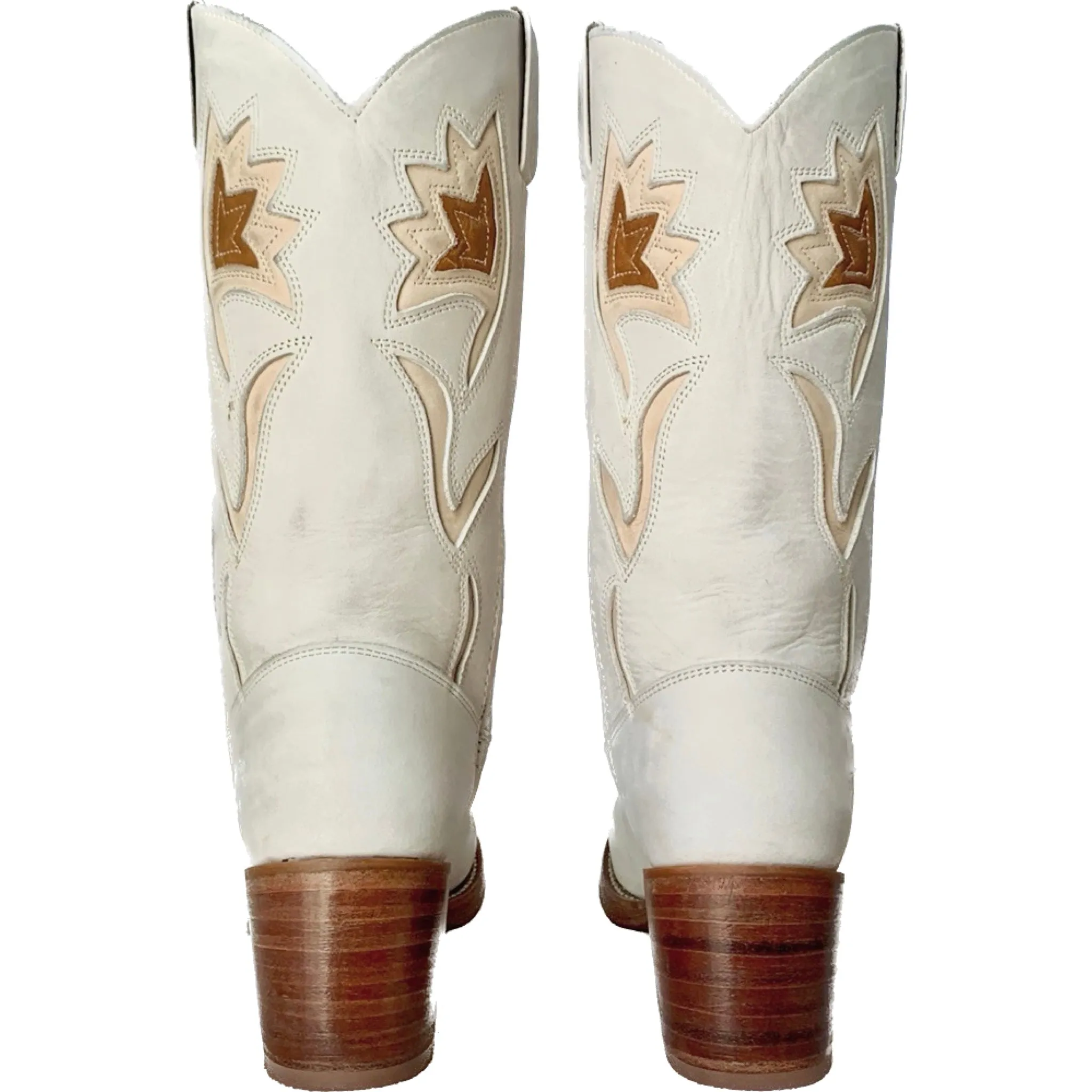 FRYE Vintage Sabrina Campus Floral Inlay White Leather Cowgirl Western Boots