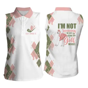 Funny flamingo Women sleeveless polo shirt, I'm not swearing, I'm just using my golf words