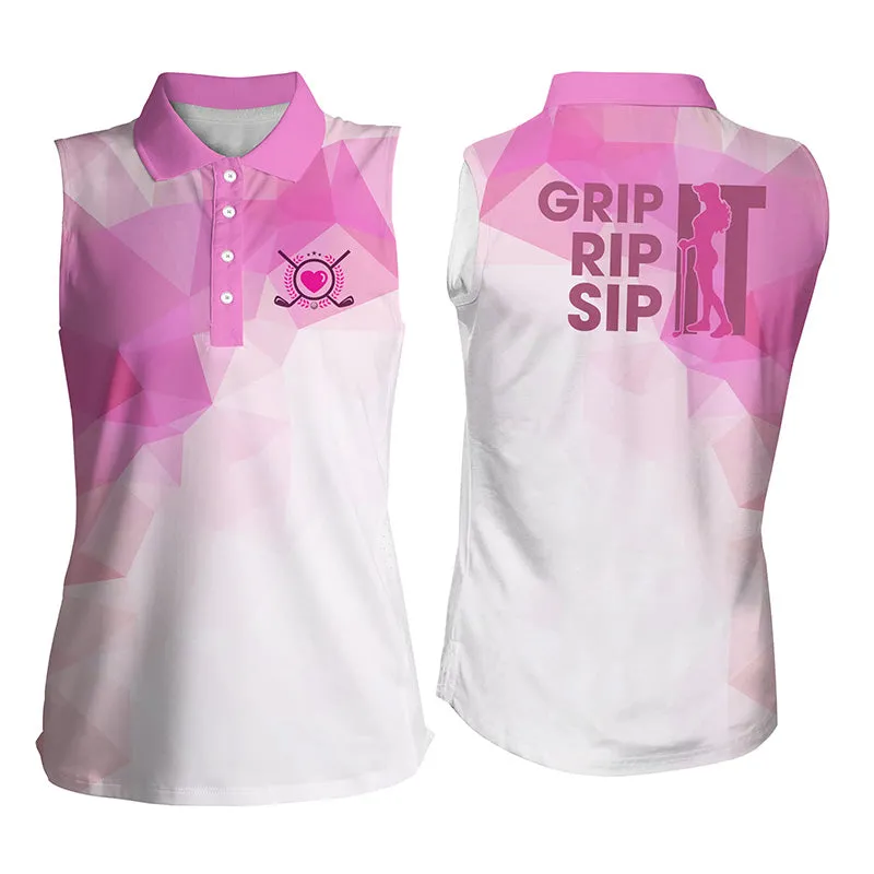 Funny Women sleeveless polo shirt, grip it rip it sip it, women's golf tanks golf tops for ladies