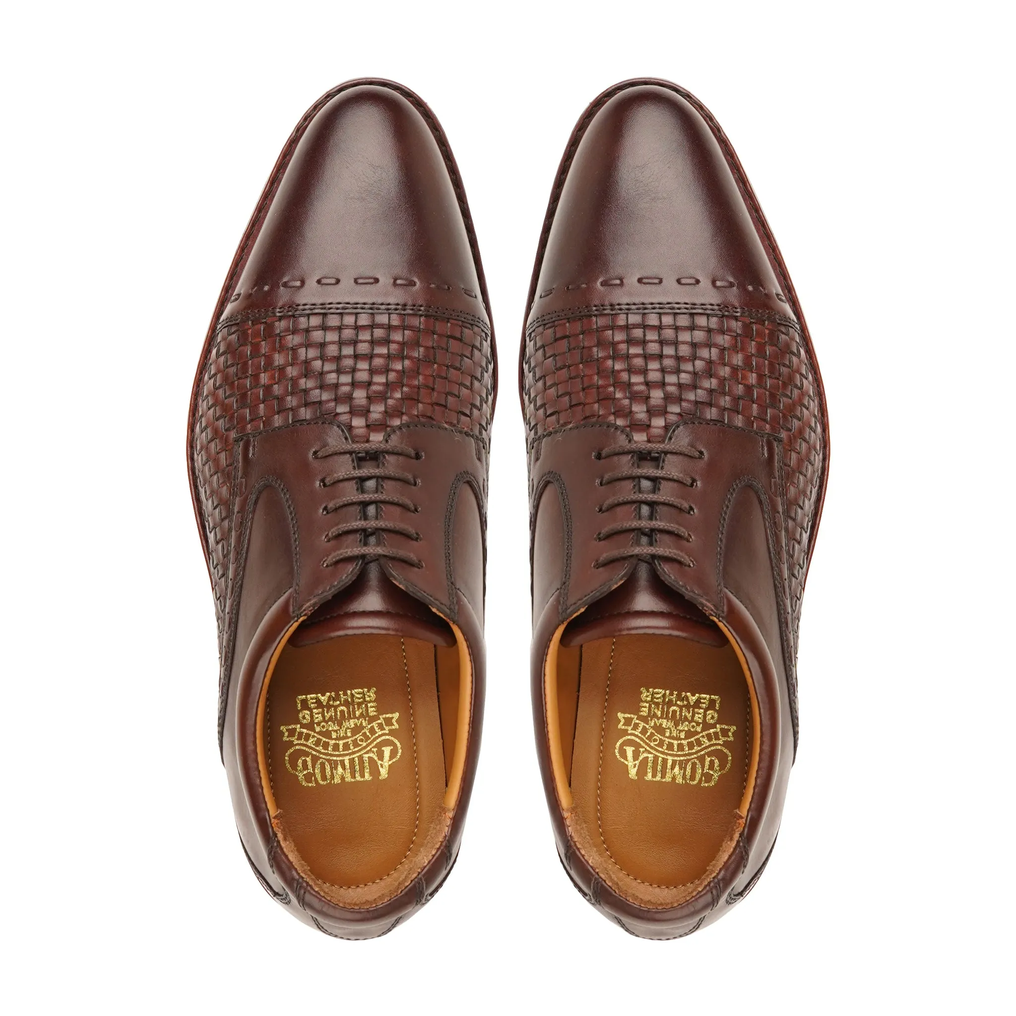 Gorzow - Men's Dark Brown Calf and Hand Woven Calf Leather Derby Shoe