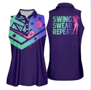 Gradient Swing Swear Repeat Flag Australian Swing Swear Repeat Golfer Gift Color Sleeveless Polo Shirt, Short Sleeve Polo Shirt For Women