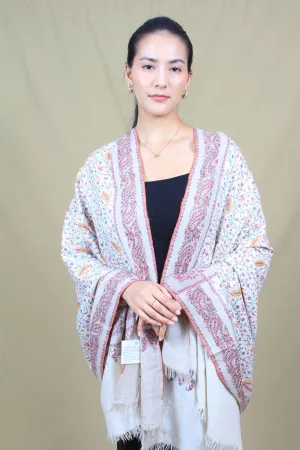 Hania Ivory Base Sozni Jaali & Dour Embroidered Pashmina Shawl