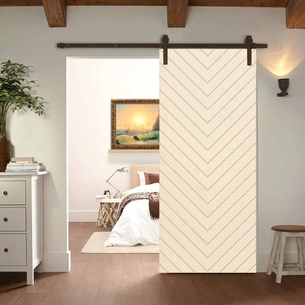 Herringbone Pattern Composite MDF Sliding Barn Door with Hardware Kit