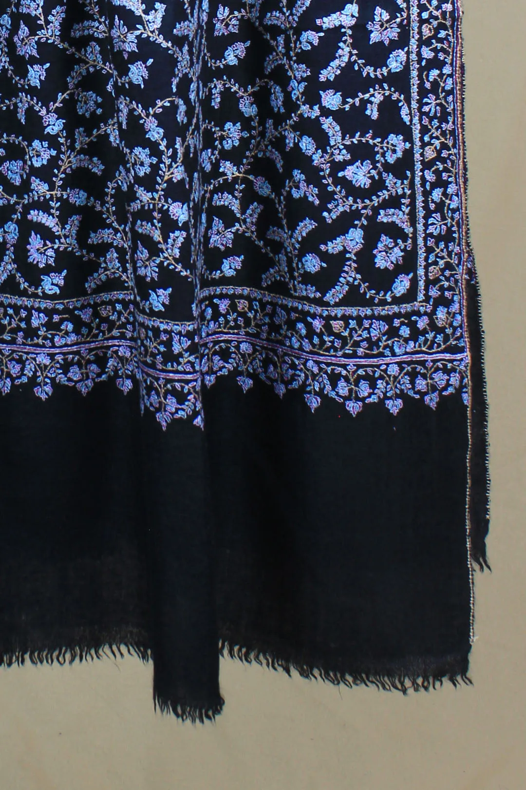 Hidayah Black Sozni Jaali Pashmina Embroidered Pashmina shawl