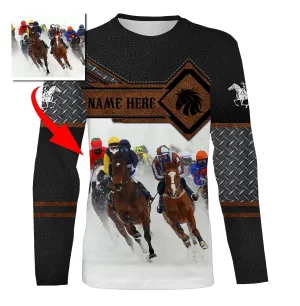 Horse Riding Tops Custom Name And Photo 3D Equestrian Riding Shirts, Horse Long Sleeve Shirt