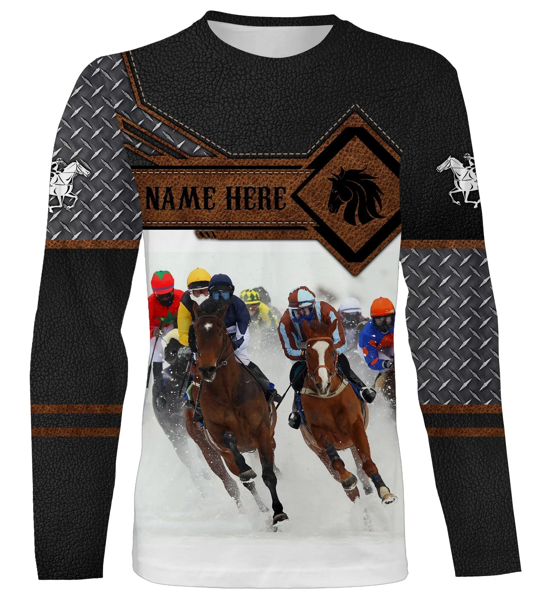 Horse Riding Tops Custom Name And Photo 3D Equestrian Riding Shirts, Horse Long Sleeve Shirt