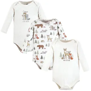 Hudson Baby Cotton Long-Sleeve Bodysuits, Forest Animals 3-Pack